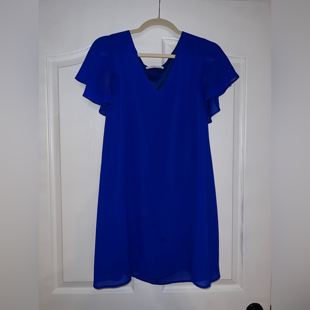 Royal blue short dress with cap sleeves